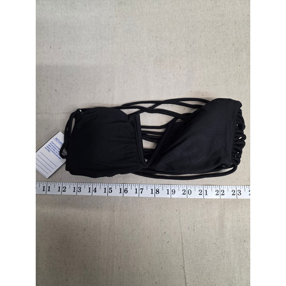 Cape Juby Womens Black Ribbed V-Wire Cage Strap Bikini Swim Top Size Small NEW
